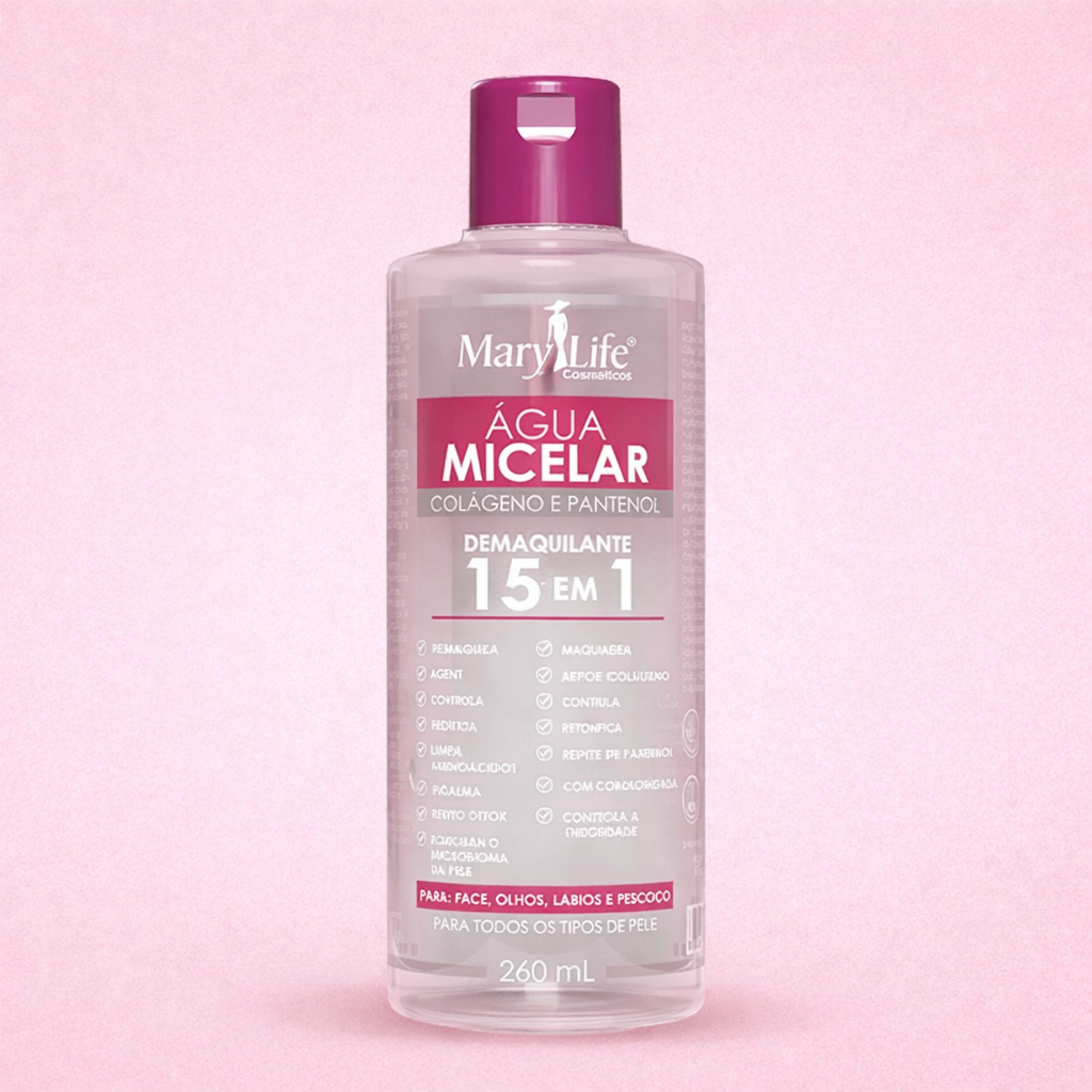 Kit c/ 3 Água Micelar Colágeno e Pantenol Demaquilante 15 em 1 – Mary Life