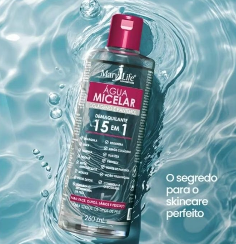 Kit c/ 3 Água Micelar Colágeno e Pantenol Demaquilante 15 em 1 – Mary Life