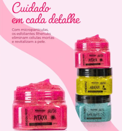 Kit 04 Esfoliante Corpo e Rosto 300g - Morango, melancia, pitaya, ameixa negra