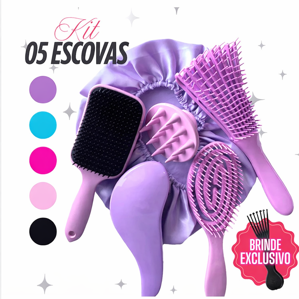 Kit 5 Escovas de Cabelo