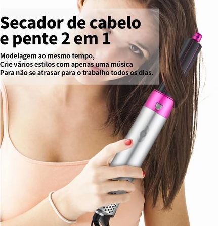 Escova 5 em 1 Secador, Pente, Modelador, Aumenta volume Profissional